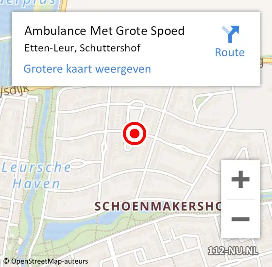 Locatie op kaart van de 112 melding: Ambulance Met Grote Spoed Naar Etten-Leur, Schuttershof op 2 februari 2019 09:03