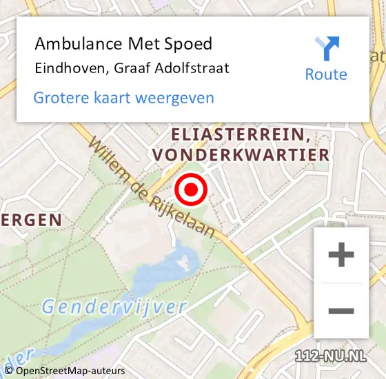 Locatie op kaart van de 112 melding: Ambulance Met Spoed Naar Eindhoven, Graaf Adolfstraat op 2 februari 2019 10:42