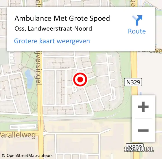 Locatie op kaart van de 112 melding: Ambulance Met Grote Spoed Naar Oss, Landweerstraat-Noord op 2 februari 2019 11:45