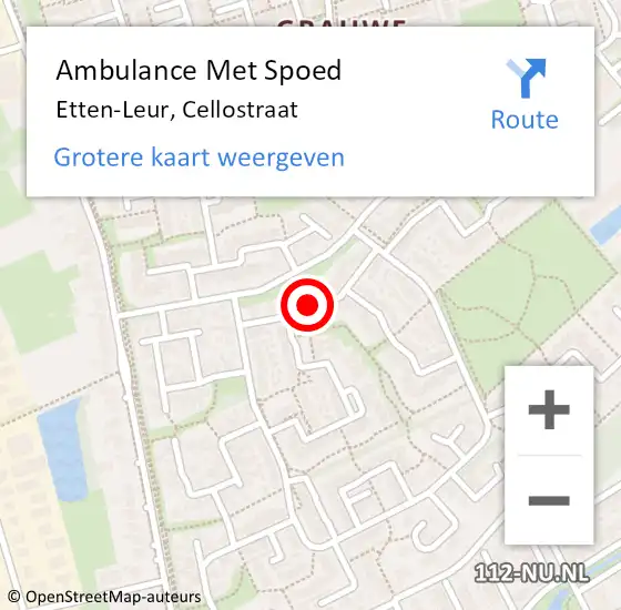 Locatie op kaart van de 112 melding: Ambulance Met Spoed Naar Etten-Leur, Cellostraat op 2 februari 2019 12:06