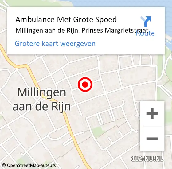 Locatie op kaart van de 112 melding: Ambulance Met Grote Spoed Naar Millingen aan de Rijn, Prinses Margrietstraat op 2 februari 2019 13:59