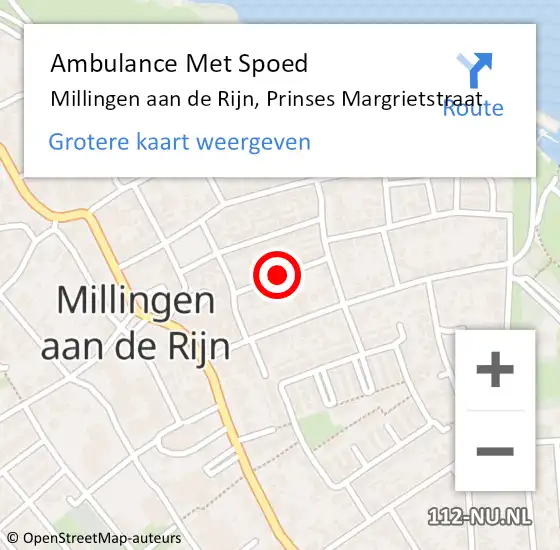 Locatie op kaart van de 112 melding: Ambulance Met Spoed Naar Millingen aan de Rijn, Prinses Margrietstraat op 2 februari 2019 14:36