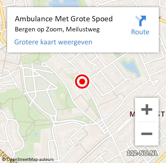 Locatie op kaart van de 112 melding: Ambulance Met Grote Spoed Naar Bergen op Zoom, Meilustweg op 2 februari 2019 14:46