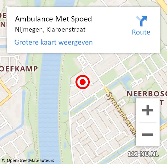 Locatie op kaart van de 112 melding: Ambulance Met Spoed Naar Nijmegen, Klaroenstraat op 2 februari 2019 17:29