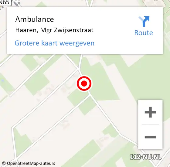 Locatie op kaart van de 112 melding: Ambulance Haaren, Mgr Zwijsenstraat op 2 februari 2019 18:17