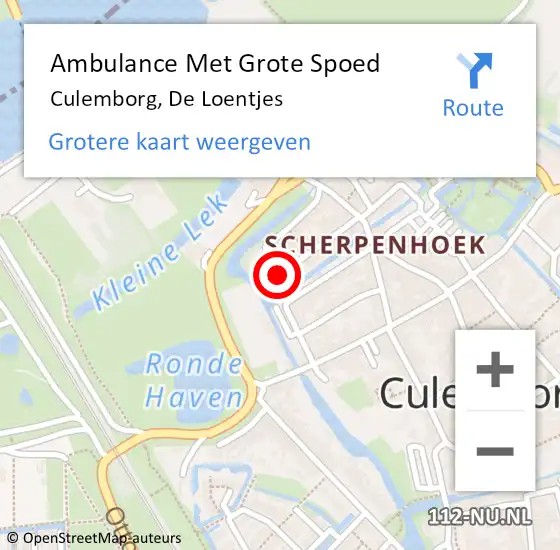 Locatie op kaart van de 112 melding: Ambulance Met Grote Spoed Naar Culemborg, De Loentjes op 2 februari 2019 22:18