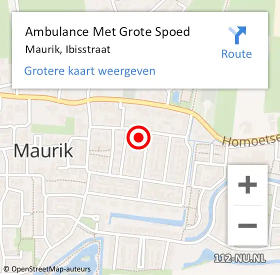 Locatie op kaart van de 112 melding: Ambulance Met Grote Spoed Naar Maurik, Ibisstraat op 22 maart 2014 11:07