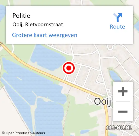 Locatie op kaart van de 112 melding: Politie Ooij, Rietvoornstraat op 2 februari 2019 23:46