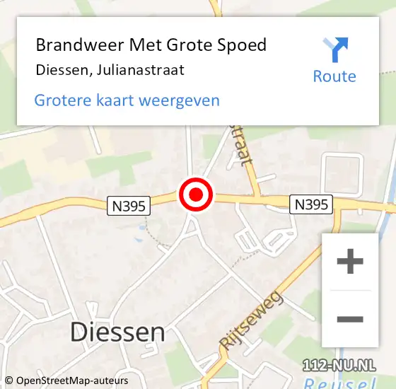 Locatie op kaart van de 112 melding: Brandweer Met Grote Spoed Naar Diessen, Julianastraat op 3 februari 2019 02:26