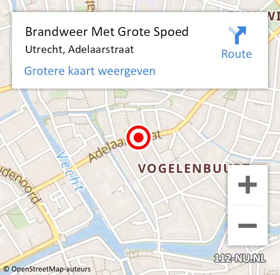 Locatie op kaart van de 112 melding: Brandweer Met Grote Spoed Naar Utrecht, Adelaarstraat op 3 februari 2019 03:40