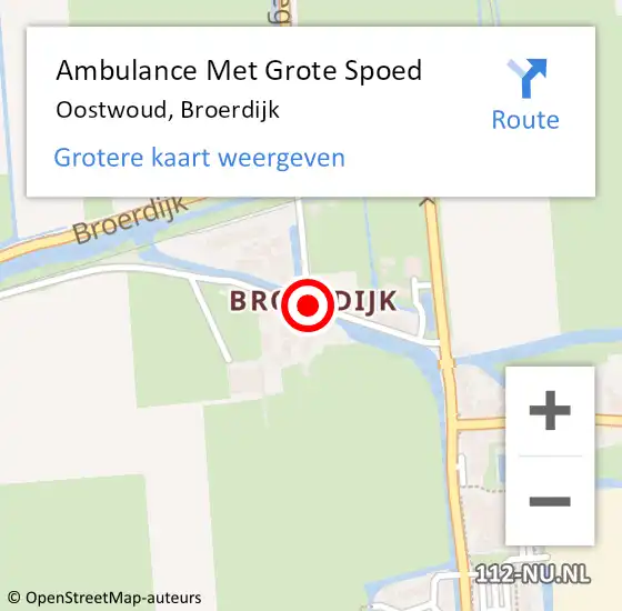 Locatie op kaart van de 112 melding: Ambulance Met Grote Spoed Naar Oostwoud, Broerdijk op 3 februari 2019 05:01