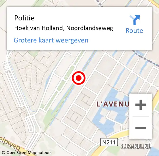 Locatie op kaart van de 112 melding: Politie Hoek van Holland, Noordlandseweg op 3 februari 2019 05:03