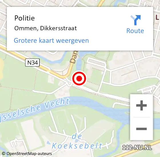 Locatie op kaart van de 112 melding: Politie Ommen, Dikkersstraat op 3 februari 2019 09:25