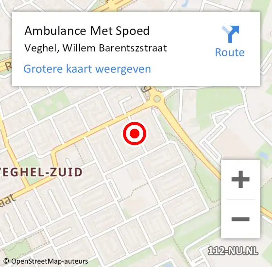 Locatie op kaart van de 112 melding: Ambulance Met Spoed Naar Veghel, Willem Barentszstraat op 3 februari 2019 09:52