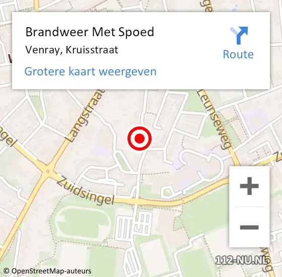 Locatie op kaart van de 112 melding: Brandweer Met Spoed Naar Venray, Kruisstraat op 3 februari 2019 14:05