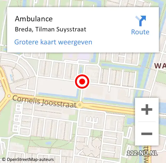 Locatie op kaart van de 112 melding: Ambulance Breda, Tilman Suysstraat op 3 februari 2019 14:45