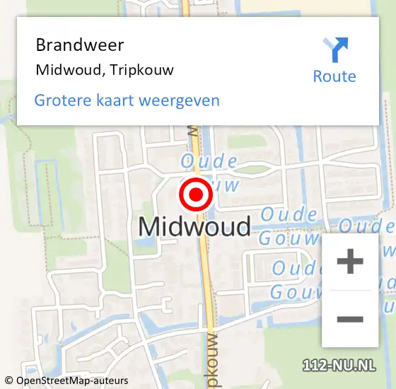 Locatie op kaart van de 112 melding: Brandweer Midwoud, Tripkouw op 3 februari 2019 16:04