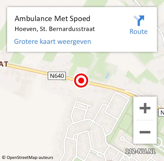 Locatie op kaart van de 112 melding: Ambulance Met Spoed Naar Hoeven, St. Bernardusstraat op 3 februari 2019 16:11