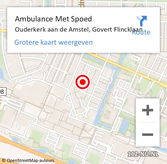Locatie op kaart van de 112 melding: Ambulance Met Spoed Naar Ouderkerk aan de Amstel, Govert Flincklaan op 3 februari 2019 17:35