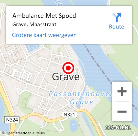 Locatie op kaart van de 112 melding: Ambulance Met Spoed Naar Grave, Maasstraat op 3 februari 2019 17:41