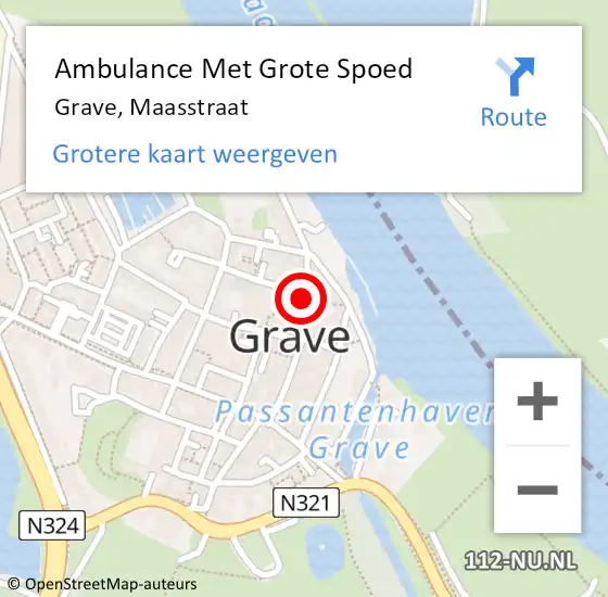 Locatie op kaart van de 112 melding: Ambulance Met Grote Spoed Naar Grave, Maasstraat op 3 februari 2019 17:41