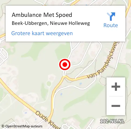 Locatie op kaart van de 112 melding: Ambulance Met Spoed Naar Beek-Ubbergen, Nieuwe Holleweg op 3 februari 2019 17:58
