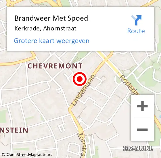 Locatie op kaart van de 112 melding: Brandweer Met Spoed Naar Kerkrade, Ahornstraat op 3 februari 2019 19:09