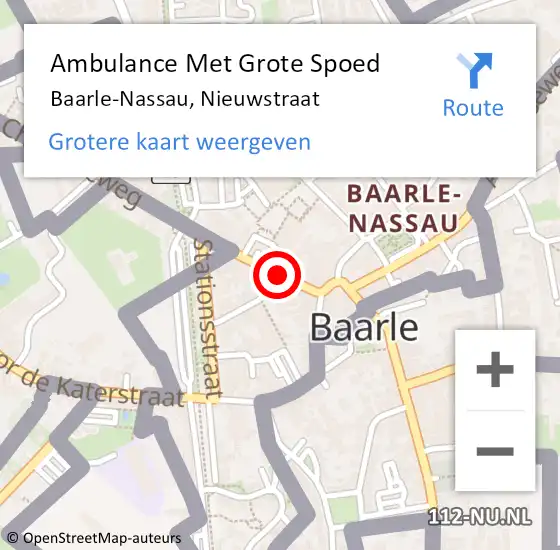 Locatie op kaart van de 112 melding: Ambulance Met Grote Spoed Naar Baarle-Nassau, Nieuwstraat op 3 februari 2019 20:31