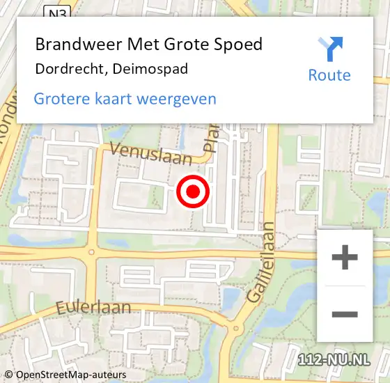 Locatie op kaart van de 112 melding: Brandweer Met Grote Spoed Naar Dordrecht, Deimospad op 3 februari 2019 20:38