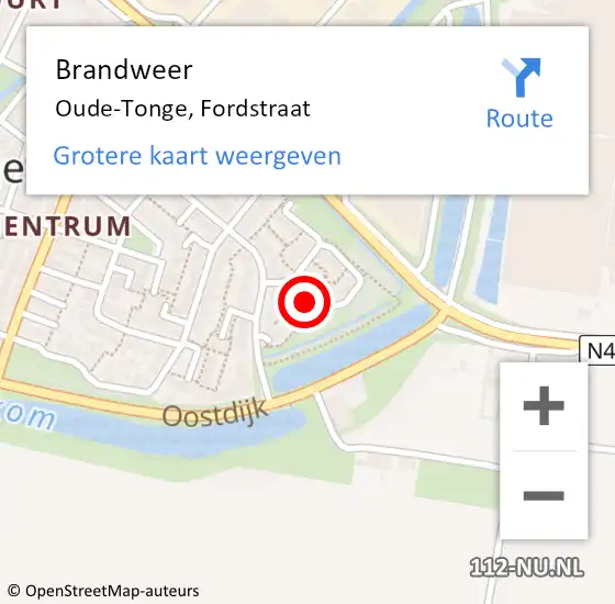 Locatie op kaart van de 112 melding: Brandweer Oude-Tonge, Fordstraat op 3 februari 2019 22:33