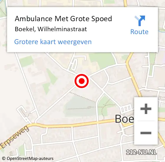 Locatie op kaart van de 112 melding: Ambulance Met Grote Spoed Naar Boekel, Wilhelminastraat op 3 februari 2019 23:29
