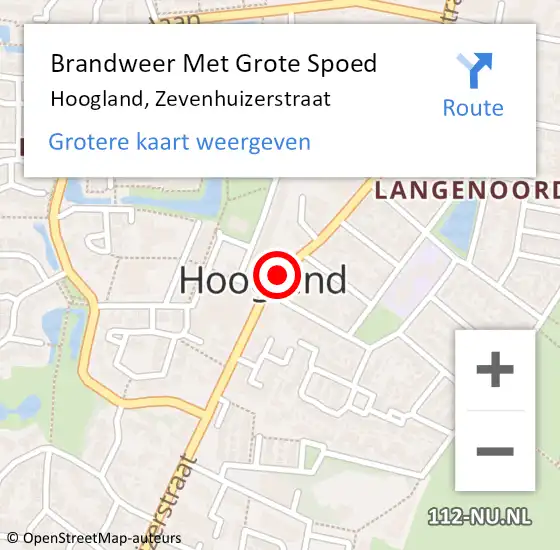 Locatie op kaart van de 112 melding: Brandweer Met Grote Spoed Naar Hoogland, Zevenhuizerstraat op 3 februari 2019 23:30