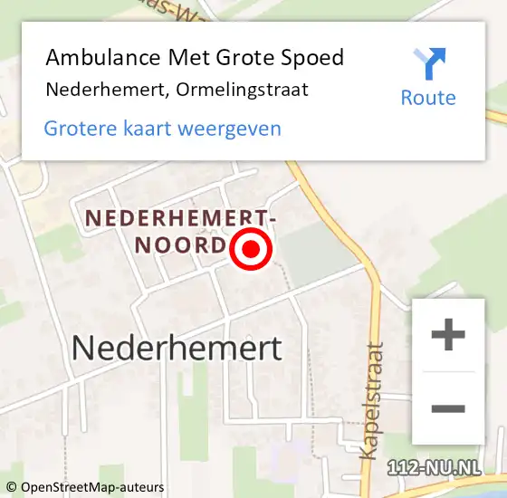 Locatie op kaart van de 112 melding: Ambulance Met Grote Spoed Naar Nederhemert, Ormelingstraat op 4 februari 2019 00:38