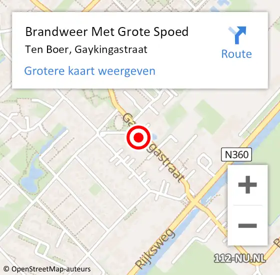 Locatie op kaart van de 112 melding: Brandweer Met Grote Spoed Naar Ten Boer, Gaykingastraat op 22 maart 2014 13:09