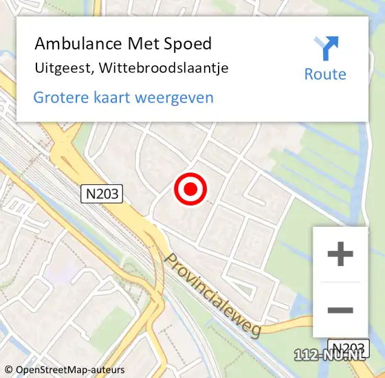 Locatie op kaart van de 112 melding: Ambulance Met Spoed Naar Uitgeest, Wittebroodslaantje op 4 februari 2019 08:53