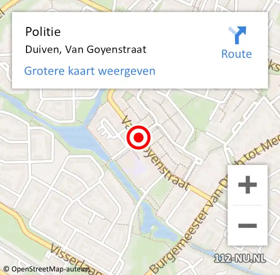 Locatie op kaart van de 112 melding: Politie Duiven, Van Goyenstraat op 4 februari 2019 09:16