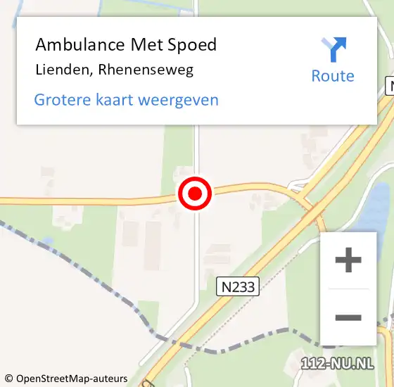 Locatie op kaart van de 112 melding: Ambulance Met Spoed Naar Lienden, Rhenenseweg op 4 februari 2019 10:10