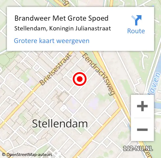 Locatie op kaart van de 112 melding: Brandweer Met Grote Spoed Naar Stellendam, Koningin Julianastraat op 4 februari 2019 12:09