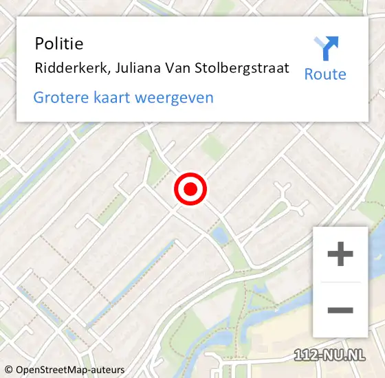 Locatie op kaart van de 112 melding: Politie Ridderkerk, Juliana Van Stolbergstraat op 4 februari 2019 13:48