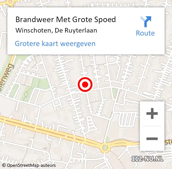 Locatie op kaart van de 112 melding: Brandweer Met Grote Spoed Naar Winschoten, De Ruyterlaan op 4 februari 2019 13:55