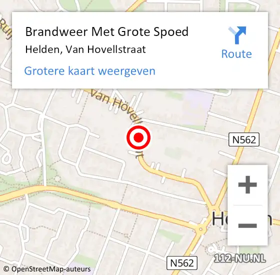 Locatie op kaart van de 112 melding: Brandweer Met Grote Spoed Naar Helden, Van Hovellstraat op 4 februari 2019 15:03