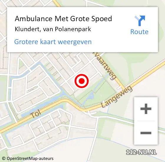 Locatie op kaart van de 112 melding: Ambulance Met Grote Spoed Naar Klundert, van Polanenpark op 4 februari 2019 17:06