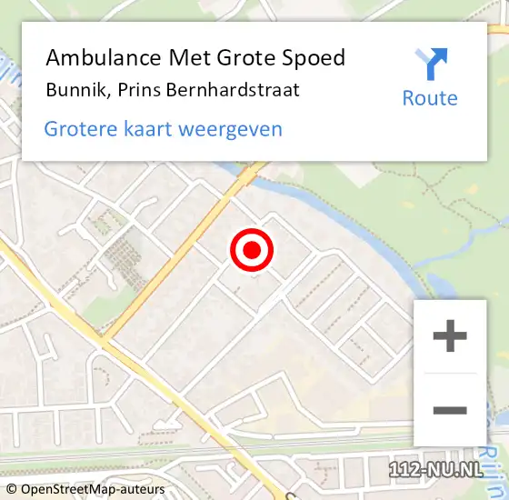 Locatie op kaart van de 112 melding: Ambulance Met Grote Spoed Naar Bunnik, Prins Bernhardstraat op 22 maart 2014 14:38