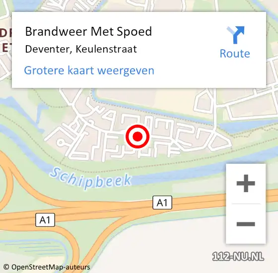 Locatie op kaart van de 112 melding: Brandweer Met Spoed Naar Deventer, Keulenstraat op 4 februari 2019 17:43