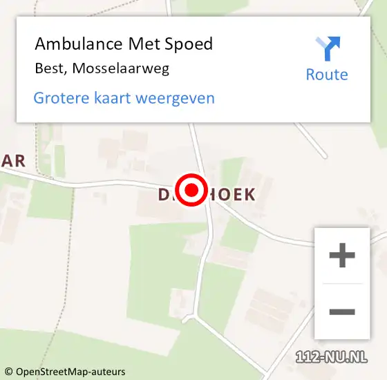 Locatie op kaart van de 112 melding: Ambulance Met Spoed Naar Best, Mosselaarweg op 4 februari 2019 18:31