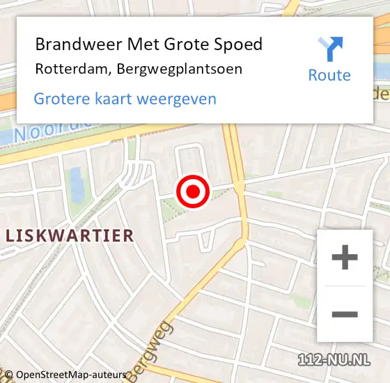 Locatie op kaart van de 112 melding: Brandweer Met Grote Spoed Naar Rotterdam, Bergwegplantsoen op 4 februari 2019 19:16