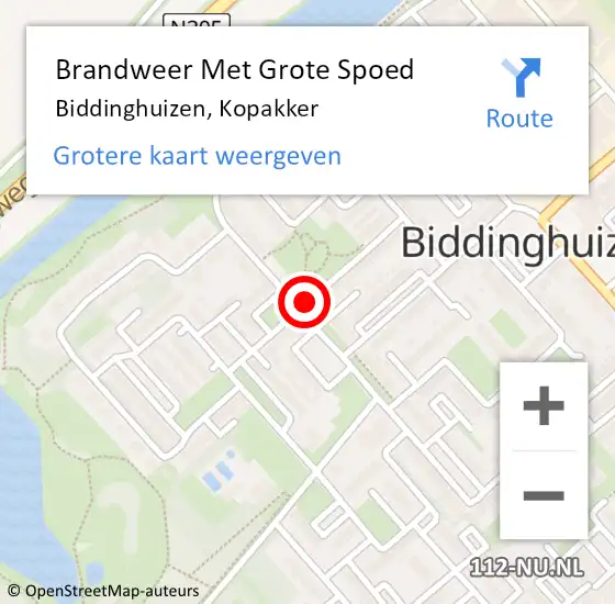 Locatie op kaart van de 112 melding: Brandweer Met Grote Spoed Naar Biddinghuizen, Kopakker op 4 februari 2019 19:24