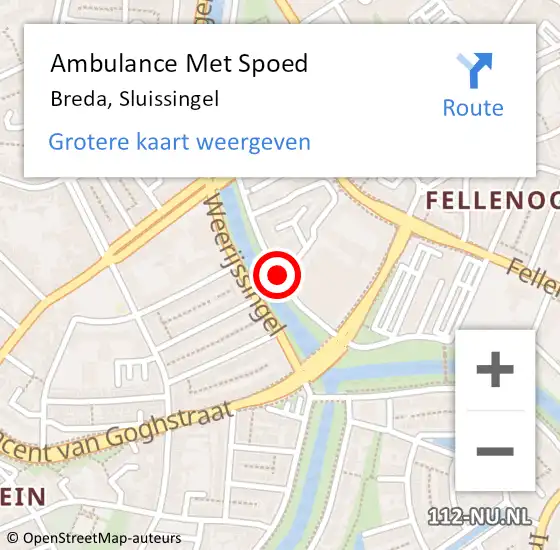 Locatie op kaart van de 112 melding: Ambulance Met Spoed Naar Breda, Sluissingel op 4 februari 2019 19:30