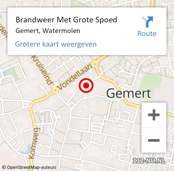 Locatie op kaart van de 112 melding: Brandweer Met Grote Spoed Naar Gemert, Watermolen op 4 februari 2019 21:23