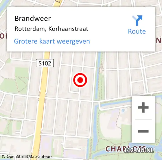Locatie op kaart van de 112 melding: Brandweer Rotterdam, Korhaanstraat op 4 februari 2019 23:07